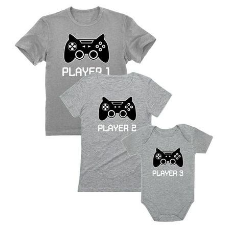 

Gamer Shirts For Dad Mom & Baby Player 1 2 3 Father Mother Shirts Baby Bodysuit Dad Gray M / Mom Gray S / Baby Gray 24M (18-24M)