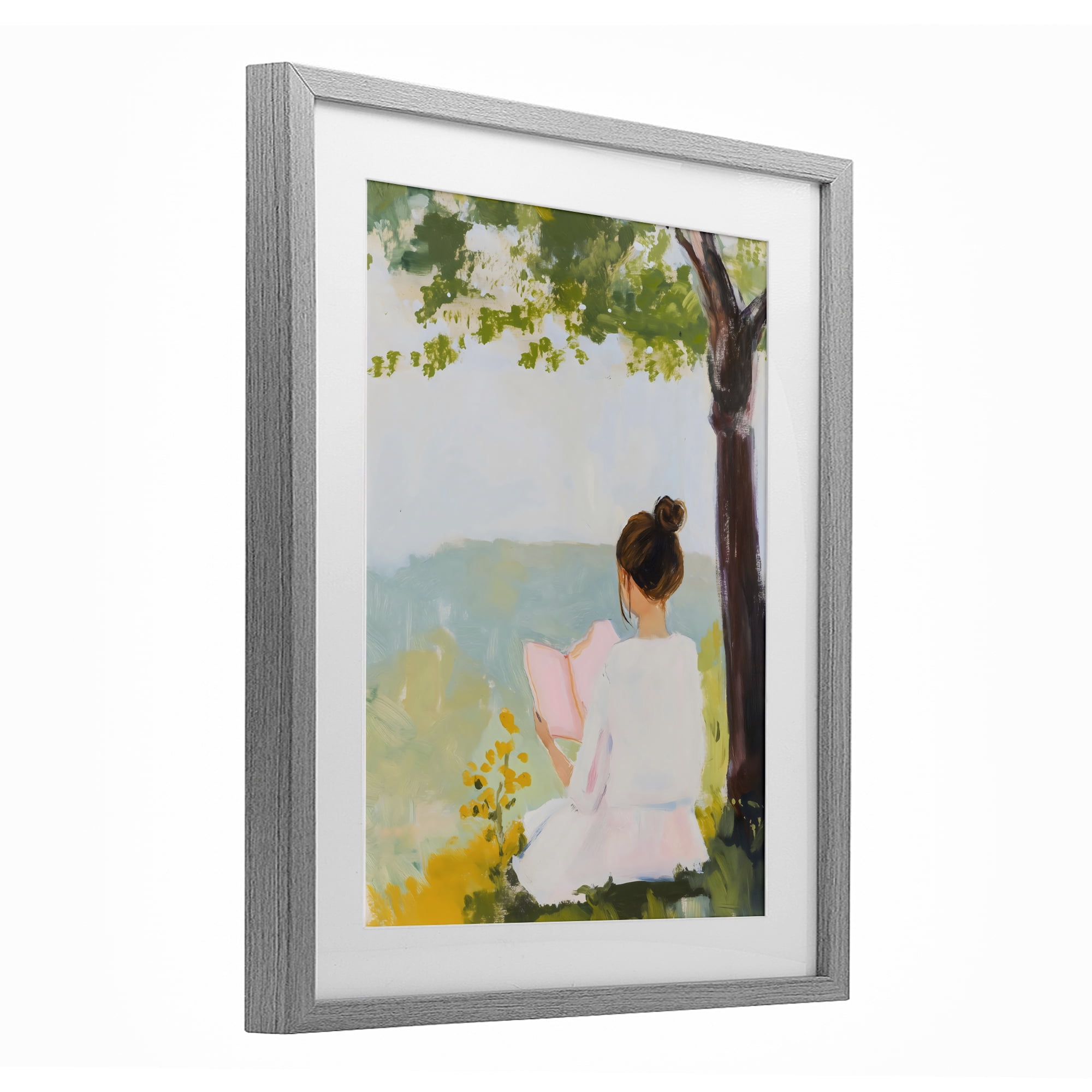 Stupell Industries Girl Reading in Nature Gray Framed Print Under Glass, design by The Prints Vibe