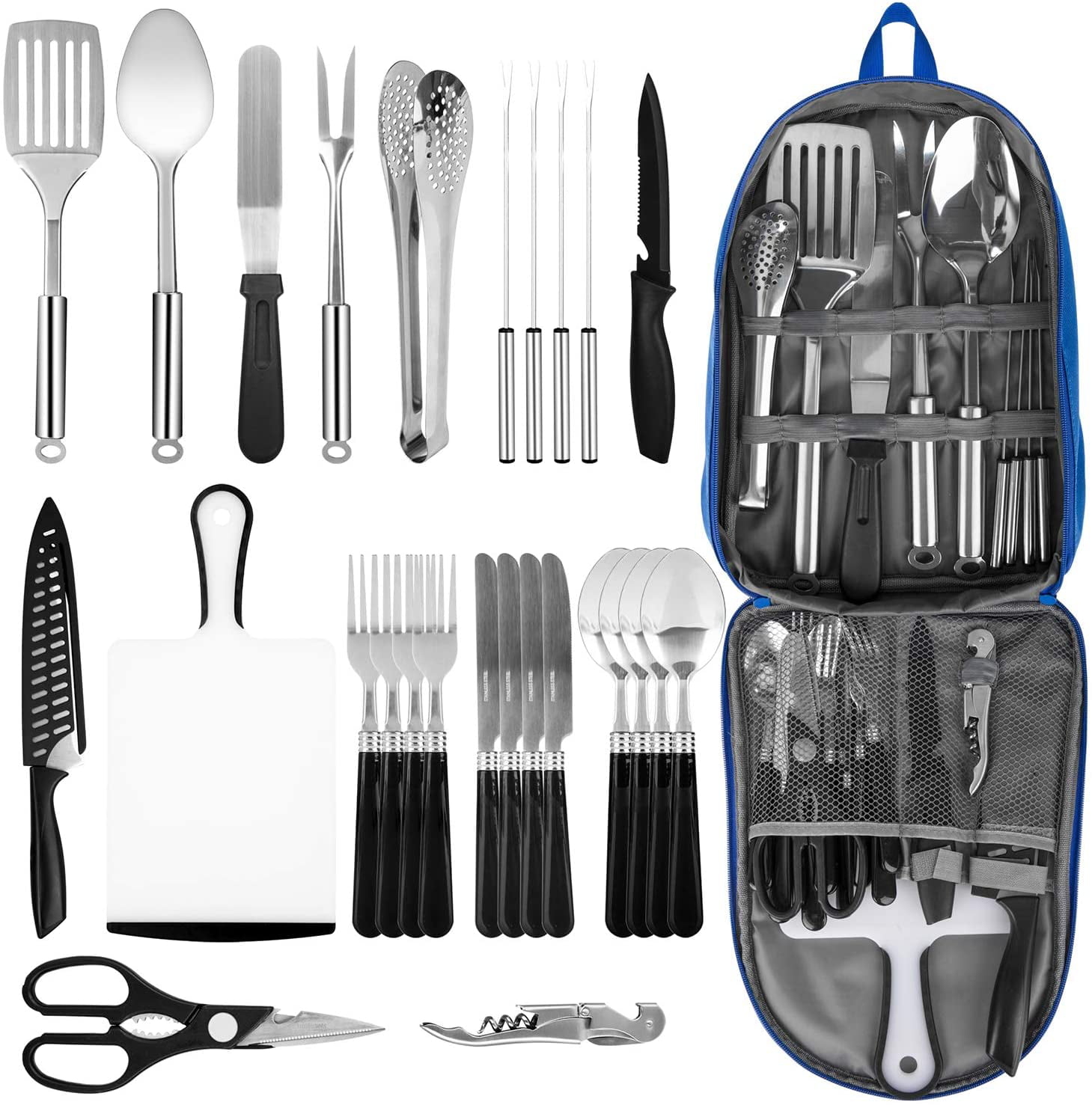 Parties BBQs Potlucks and More Camping Oaoleer Camping Cookware Camp Kitchen Utensil，16-Piece Stainless Steel Outdoor Cooking and Grilling Utensil Organizer Travel Set Perfect for Travel