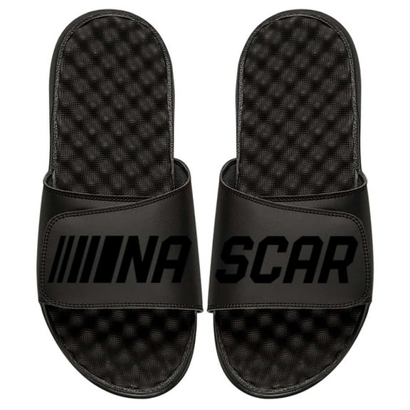 Men's ISlide Black NASCAR Split Black Logo Slide Sandals