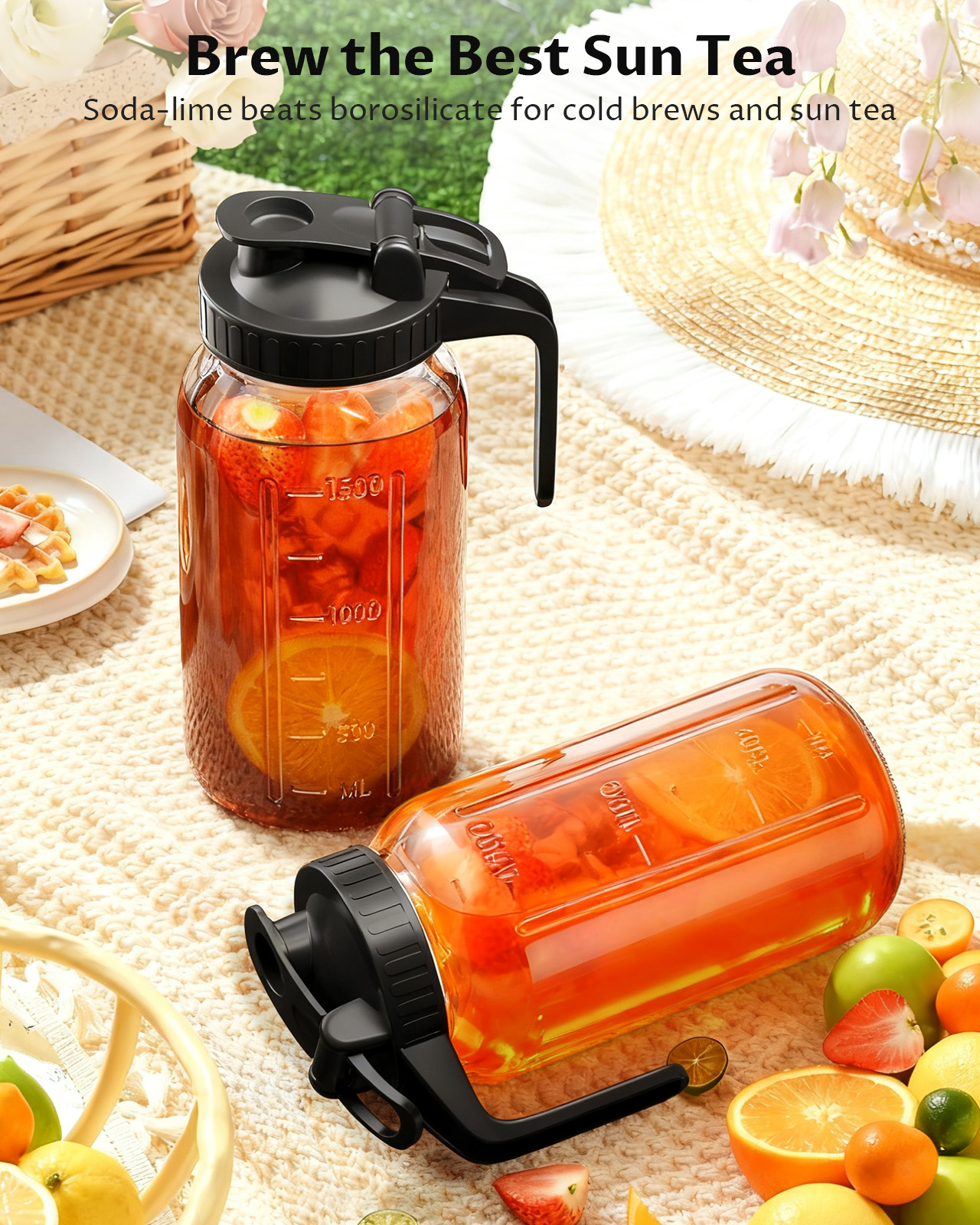 GOSCHE 64oz Glass Mason Jar Pitcher with Lid and Spout photo 6