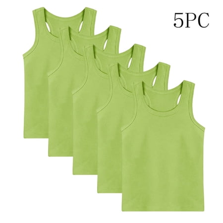 qolati 5 Pack Girls Dance Tank Tops Kids Boys Racerback Sleeveless Camisole T-Shirts Dance Stretchy Casual Outfit for Ballet Gymnastics Athletic Wear 1-13 Years
