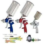 TCP Global Brand HVLP Spray Gun Set - 3 Sprayguns with Cups, Air Regulator & Maintenance Kit for all Auto Paint