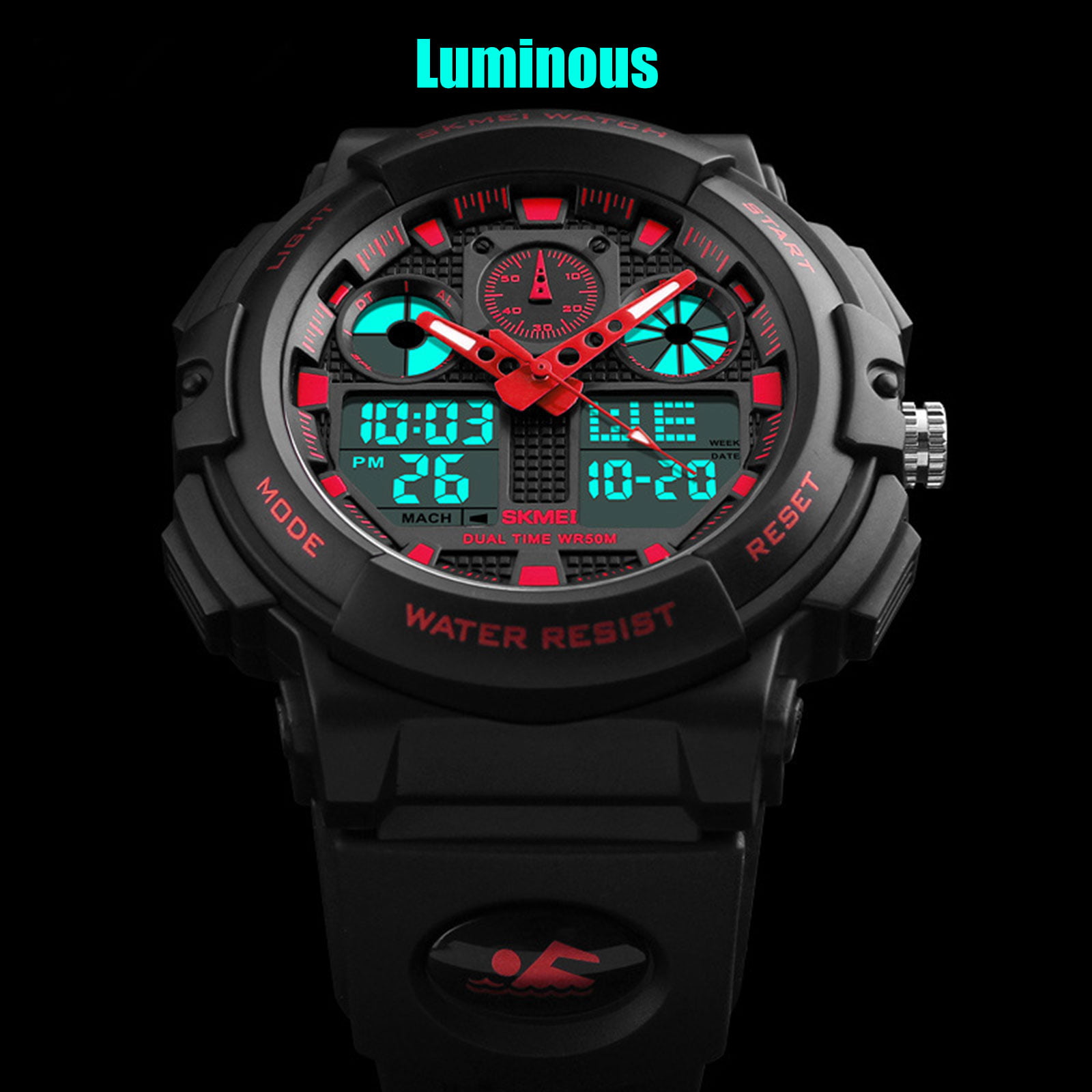 PINIDOUS Mens Watch for Men Digital Sport Watch Gold Watches Waterproof  Watches with 3 Alarms/Countdown/Stopwatch/Digital-Analog/Dual