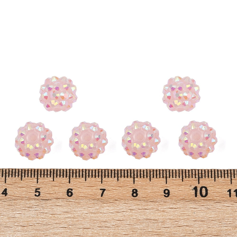 200pcs AB-color Resin Rhinestone Beads with Acrylic Round Beads Inside for Bubblegum Jewelry Pink 12x10mm Hole: 2~2.5mm