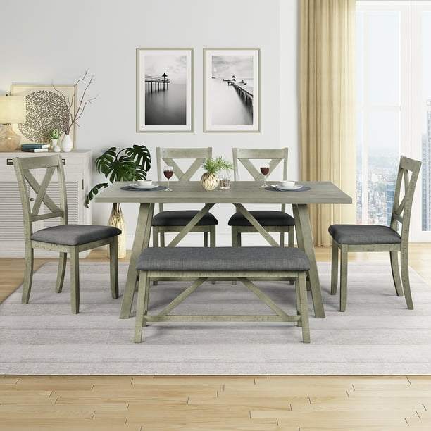 Design By Beyamis Dining Room Table And Chairs With Bench Set Of 6 Gray Walmart Com Walmart Com