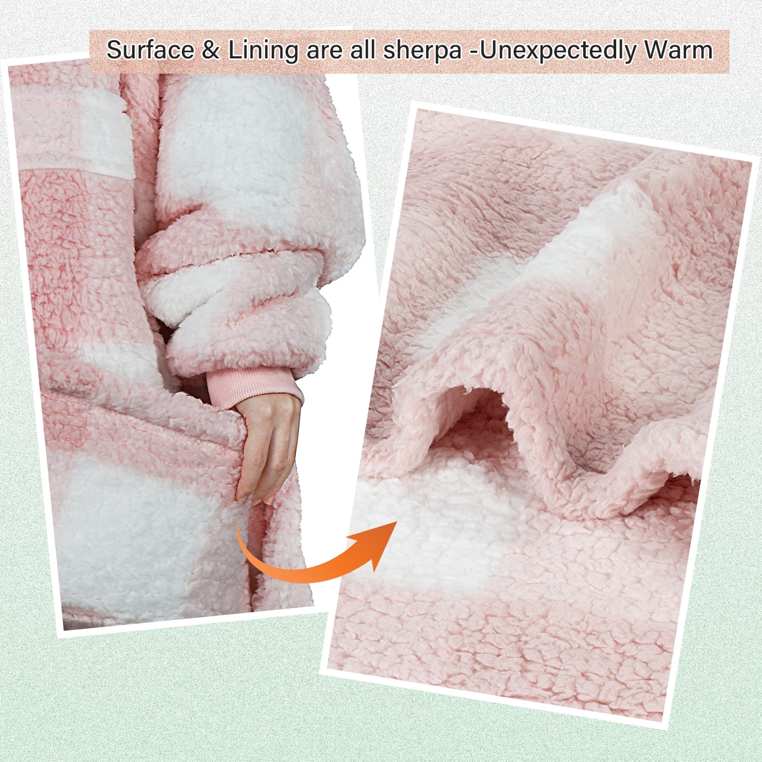 Catalonia Pink Plaid Oversized Wearable Blanket Hoodie Sweatshirt, Comfortable Sherpa Lounging Pullover for Adults Men Women Wife Girlfriend, Gift for Her