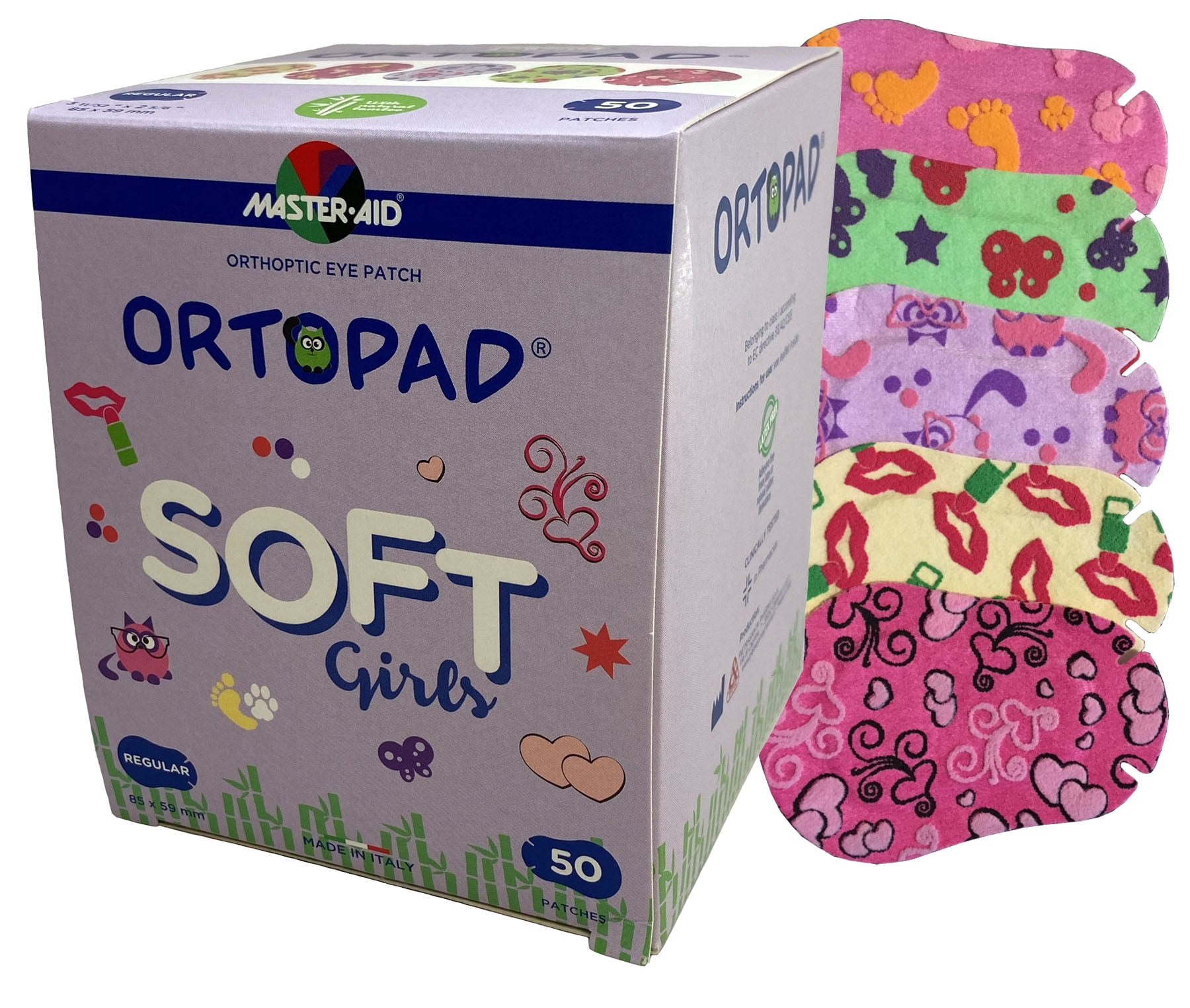 Ortopad Soft Bamboo Girls Eye Patches - Patterns with Textured Accents (50/box)