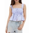 thumbnail image 3 of Women'S Smocked Peplum Square Neck Ruffle Sleeveless Tank Top Shirt Light Blue S, 3 of 7