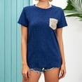 thumbnail image 6 of Short Sleeve Blouse Round Collar Sequin Pocket Casual Tunic Blouse Shirt for Women Summer Blue XXL, 6 of 8