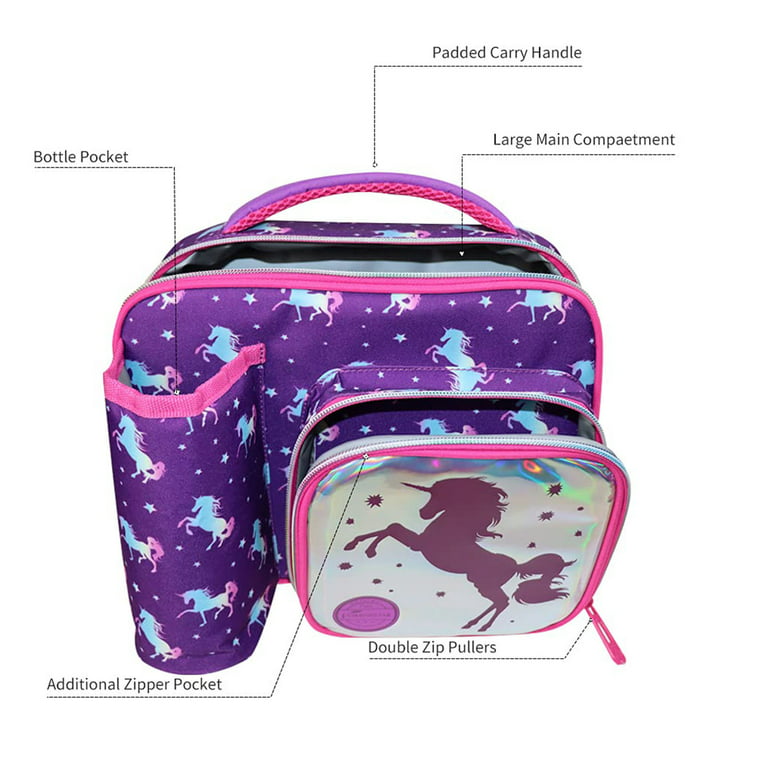 ComfiTime Lunch Bag for Kids – Insulated Lunch Box for Girls and Boys, Cute  Reusable Cooler Bag with Zipper Pockets, Bottle Holder, Padded Handles and