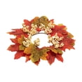 thumbnail image 2 of Fall Maple Leaf Candle Ring Wreath, Red Berry Pillar Candle Garland, Harvest Season Faux Foliage Candle Holder, Thanksgiving Table Centerpiece Decor, Artificial Autumn Leaf Arrangement, 2 of 5