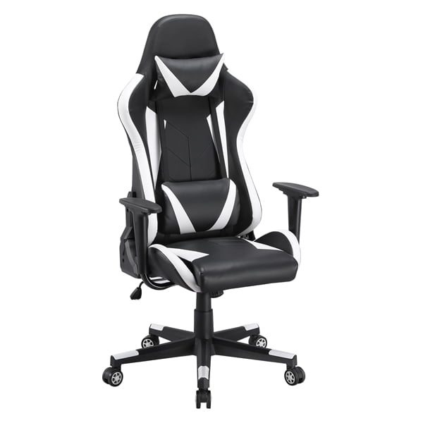 Faux Leather Swivel Gaming Chair Black, Black And White Leather Office Chair