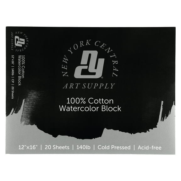 New York Central 100% Cotton Watercolor Paper Blocks - Cold Press Acid-Free Premium Watercolor Paper for Artists, Painting, Water Media, Professionals, & More! - 12x16"