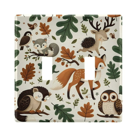 2 Gang Light Switch Cover Plate Fox Deer Hedgehog Leaf Wall Plate Decorate Electrical Outlet Cover Plates 4.56”x4.48”