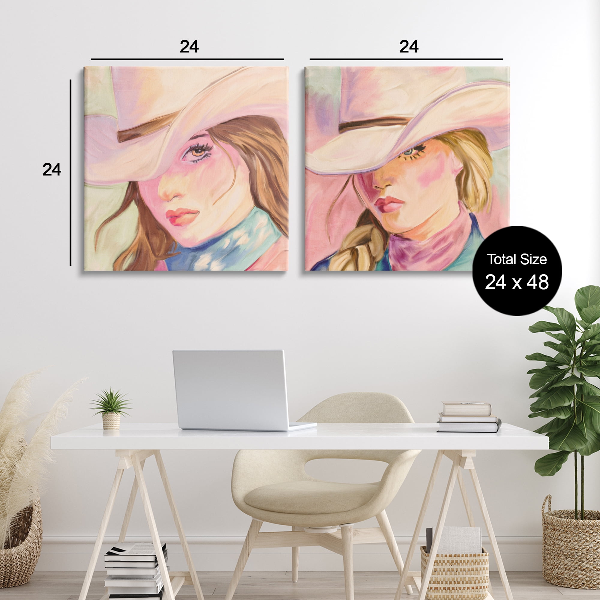 Pastel Cowgirls Gazing 2 Piece Canvas Wall Art Set, design by Kim Allen