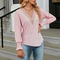thumbnail image 5 of AXXD Women's Shirts Pink Basic Summer 2024 Solid Color V-Neck Long Sleeve Casual Top Blouse, 5 of 6