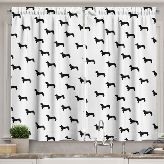 Ambesonne Dog Lover Kitchen Curtains, Pet Canine Silhouette, 55"x39", Black White