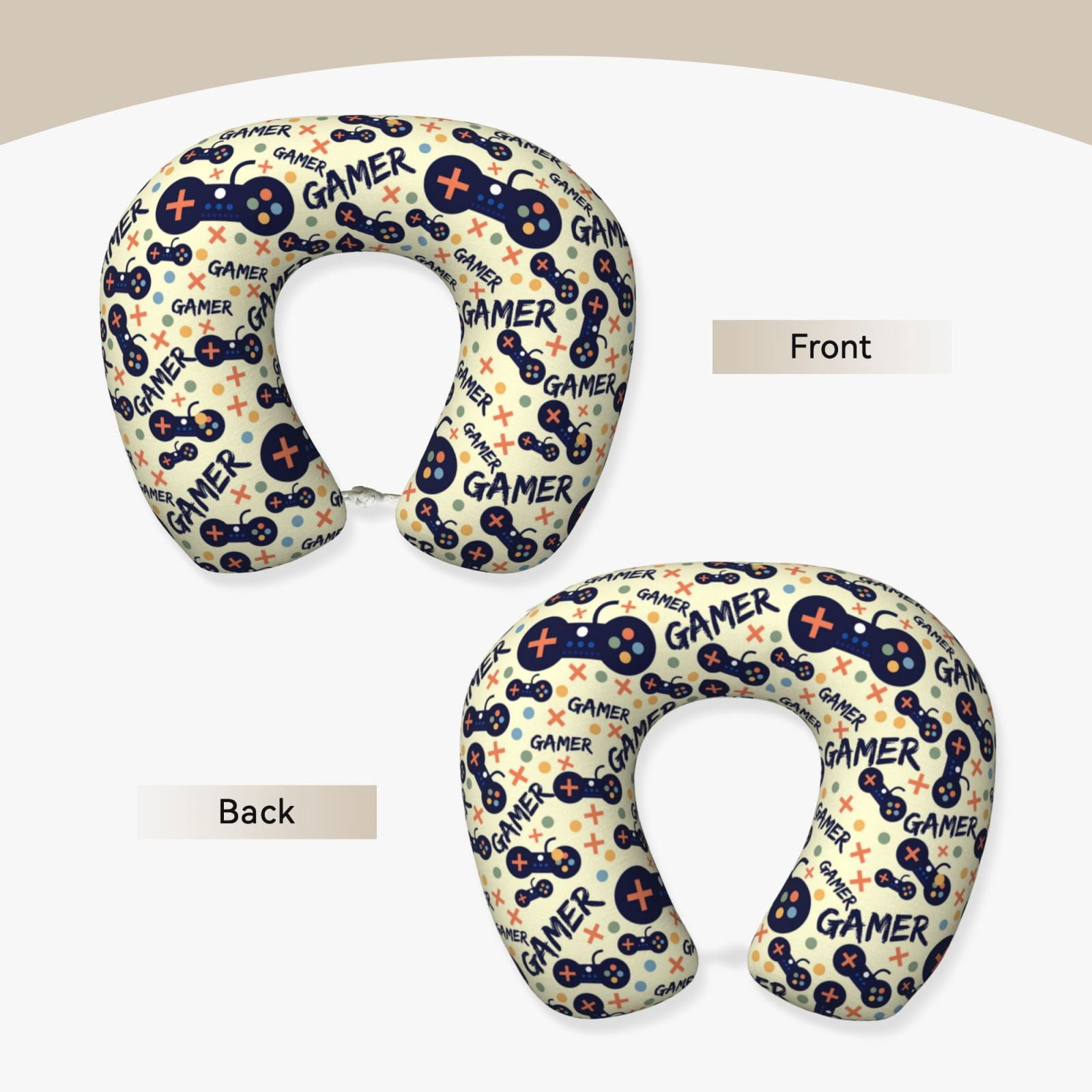 Xecao Game Controller Print Memory Foam Cervical Neck Pillow Versatile U-Shaped Pillows for Home,Office,Camping,Travelling,Soft Washable Cover