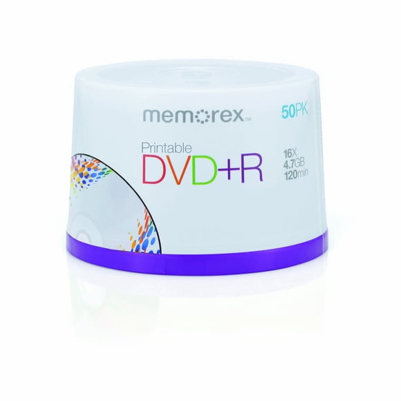 Husillo para impresión DVD+R Memorex de 4,7 GB/16 aumentos, paquete de 50 unidades