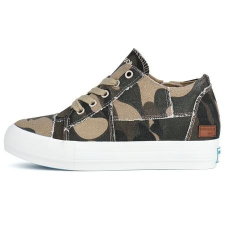 JENN ARDOR Women Sneakers Low Top Slip On Lace up Shoes Platform Wedge Sneakers Fashion Zipper Decor Canvas Flats Walking Running Shoes Size 6-10 Camouflage