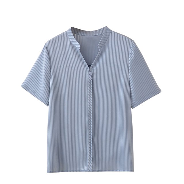 Timegard Plus Size Tops for Women Striped V-Neck Short Sleeve Shirts Summer Casual Loose Tops Basic Tee