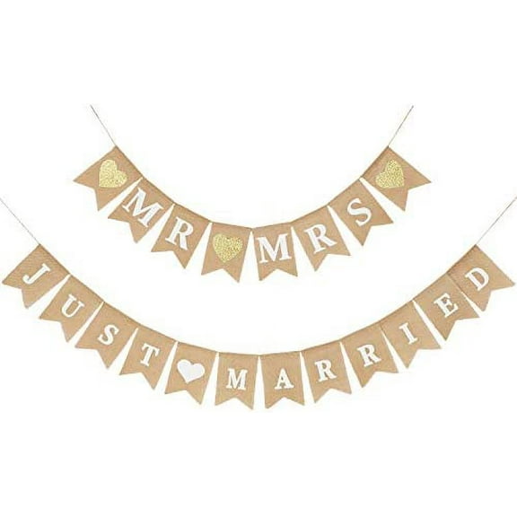 2 Pieces Mr and Mrs Banner Just Married Banner Bridal Shower Rustic Bunting Garland for Wedding Party