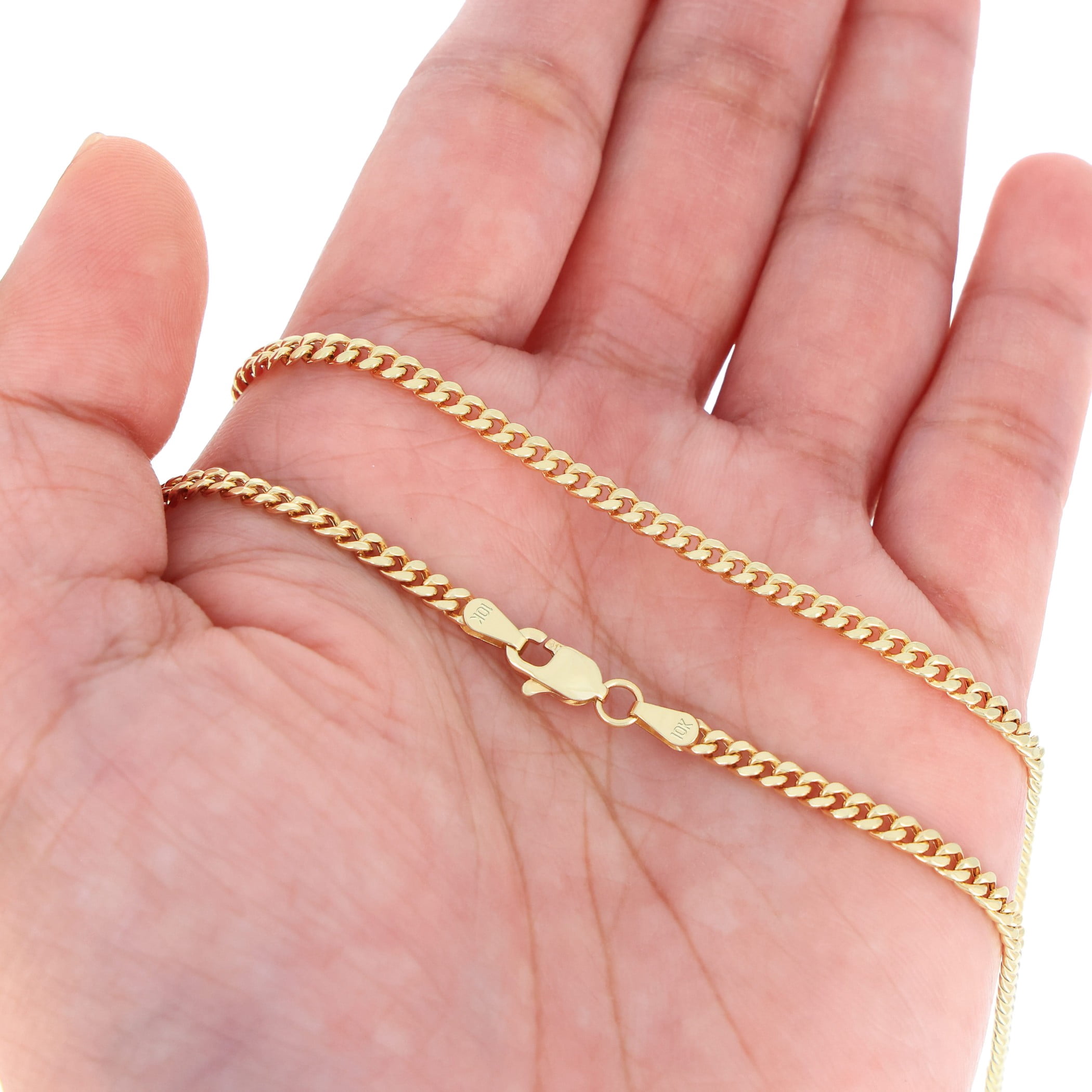 Nuragold 10k Real Yellow Gold Miami Cuban Lightweight Link 3mm Chain Necklace (16"-30") Italian Jewelry for Men & Women