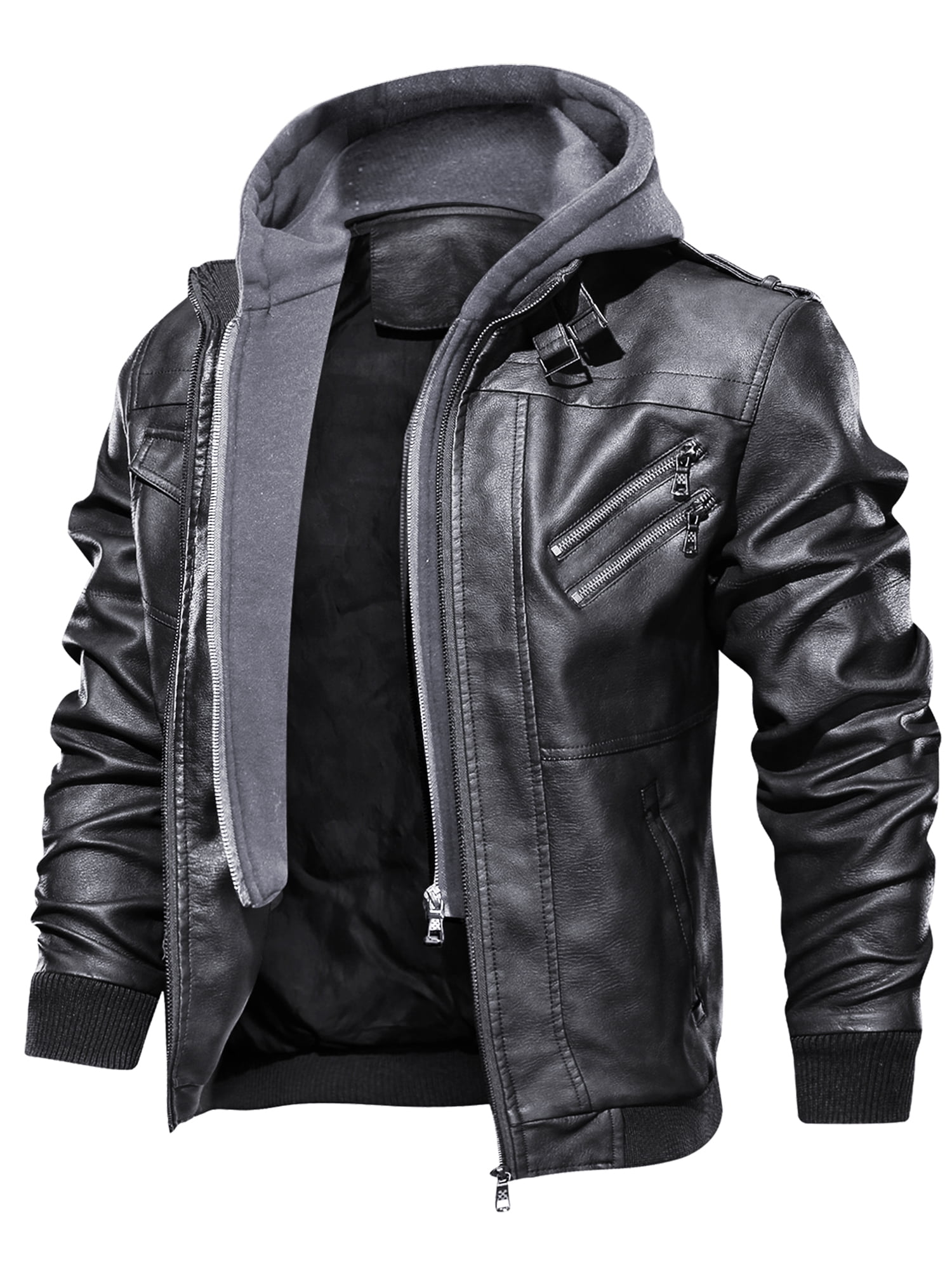 FEDTOSING Men's Faux Leather Jacket Retro Zip-UP Stand Collar ...