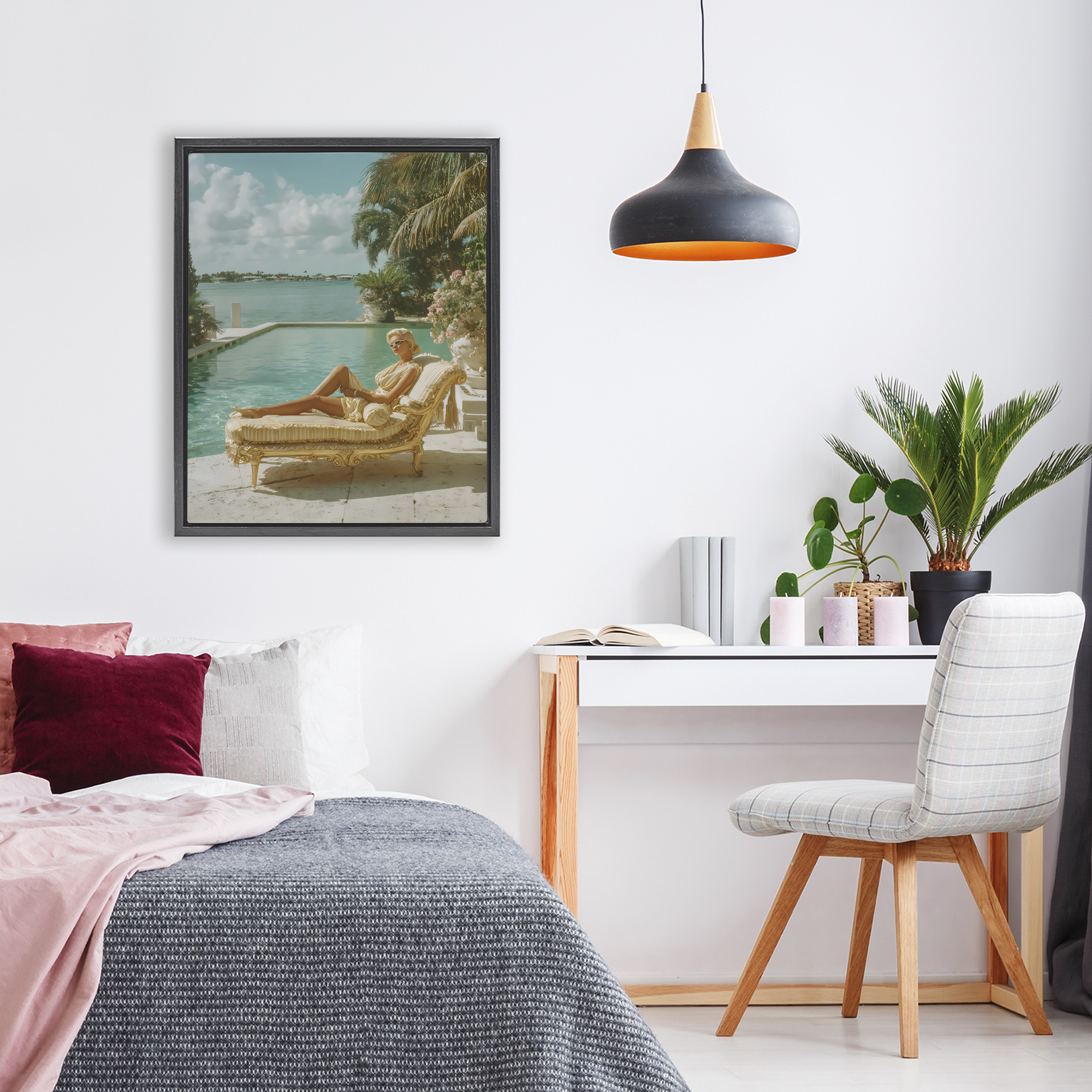 Stupell Industries Vintage Poolside Woman Black Framed Floater Canvas Wall Art, design by Franklyn Gregory