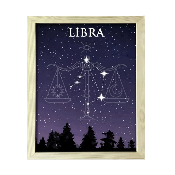 Designs ByLITA Libra Zodiac Sign Night Sky, 8 x 10 Wooden Wall Print (Framed) | Home and Office Decor | Astrology Star Sign Bedroom Decoration | Perfect Gift