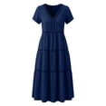 thumbnail image 6 of YuXingFu Midi Dresses for Women Mid-Length Plus Size Womens Dress Short Sleeve Solid Color Casual Summer Navy #1 XL, 6 of 7