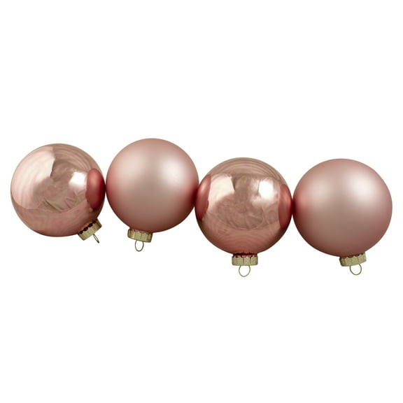 4-Piece Shiny and Matte Pink Glass Ball Christmas Ornament Set 4" (100mm)