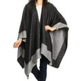 thumbnail image 2 of ASTARIN Winter Women's Cotton Shawl Wrap Poncho Ruana Cape, Cardigan Sweater Open-Front for Spring Fall Winter,Gray&Black, 2 of 8