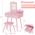 thumbnail image 3 of TLSUNNY Kids Vanity Table and Stool Set, w/ Lights & Mirror, Wooden Princess Makeup Desk Set with Storage Drawers, for Girls, 3 of 8