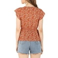 thumbnail image 3 of MODA NOVA Junior's Tassel Tie Neck Short Sleeves Floral Blouse Red M, 3 of 5