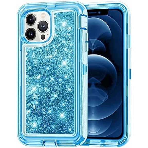 Entronix Heavy Duty Case Compatible with iPhone 14 Pro, Liquid Glitter Back Cover, Blue
