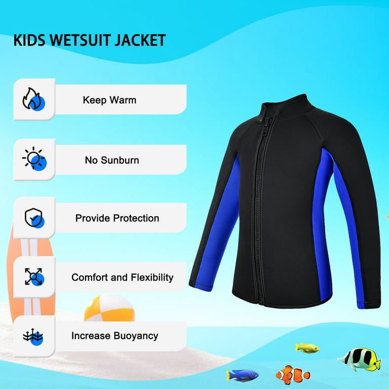 REALON Kids Wetsuit Top Jacket for Boys Girls Toddler Youth, Children's Wet  Suit Shirt Neoprene 3mm Long Sleeve Swimsuit for Swimming Surfing Water  Sports 