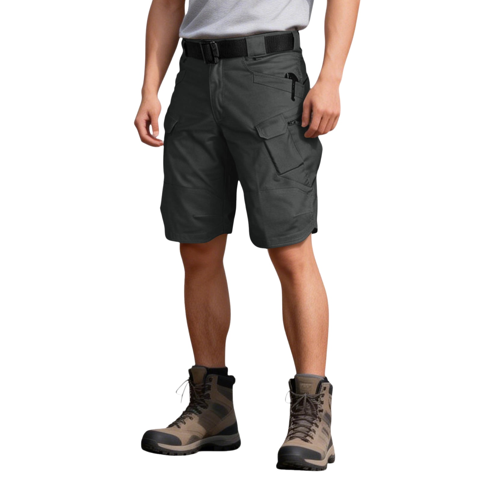 Mens Swim Trunks Men's Casual Resort Tactical Multi-Pocket Cargo Shorts Workwear Utility Crop Pants with Hook and Loop Patches Summer Outdoor Hiking Fishing Shorts Black M
