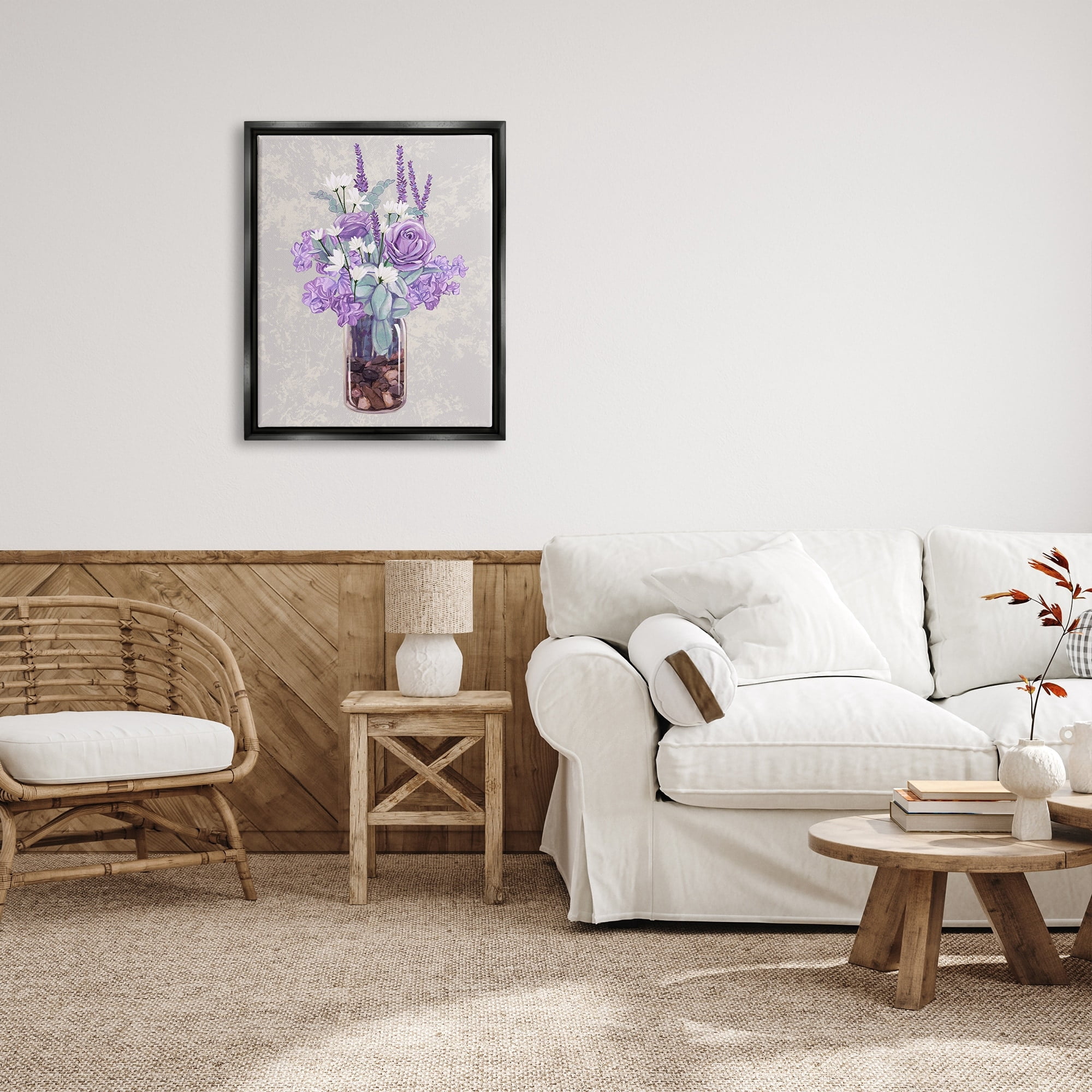 Stupell Industries Mixed Purple Bouquet Full Rose Wildflower Blooms Graphic Art Jet Black Floating Framed Canvas Print Wall Art, Design by Ziwei Li