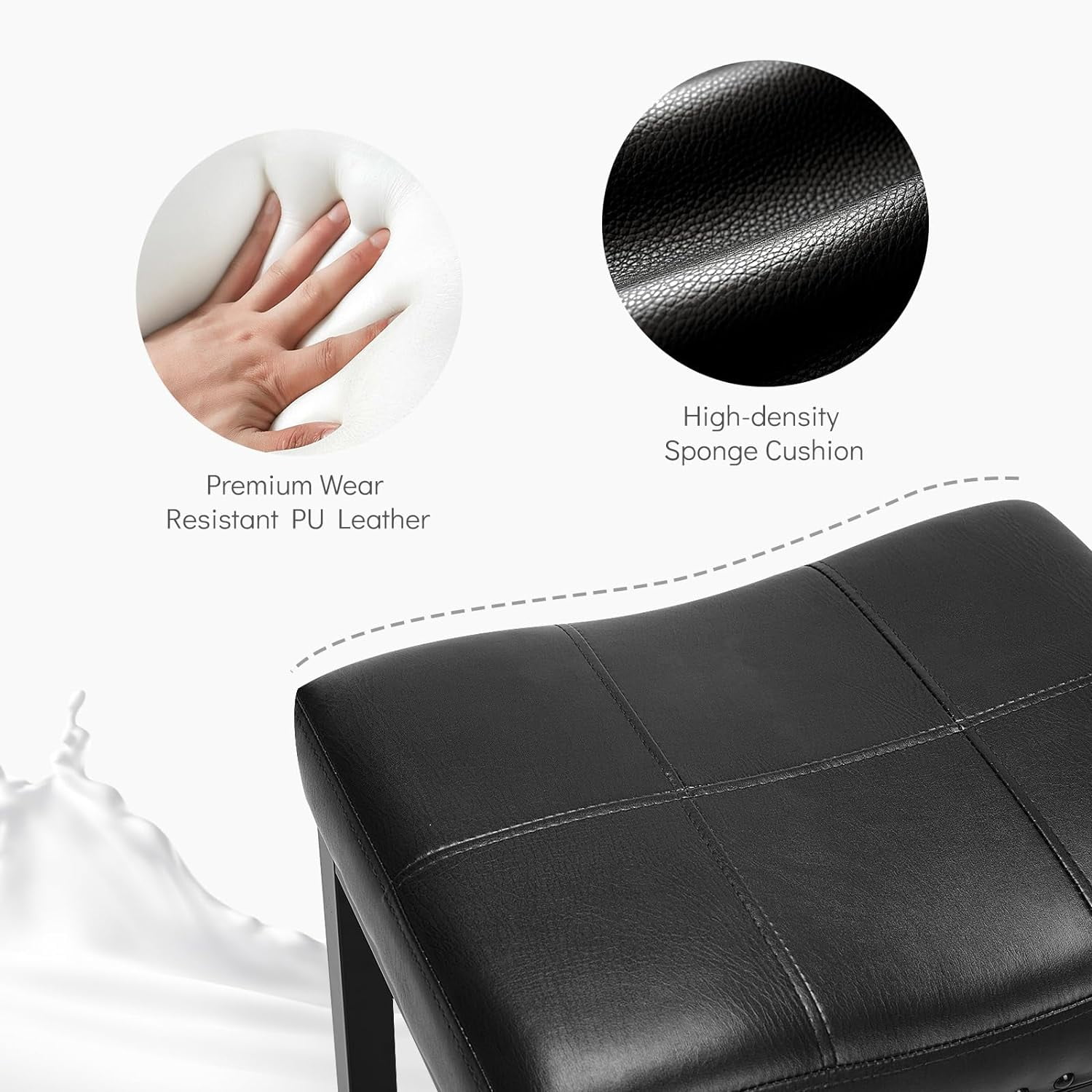 24" Backless Bar Stools, Set of 4 Counter Height Bar Stools, Leather Saddle Counter Stool, Black