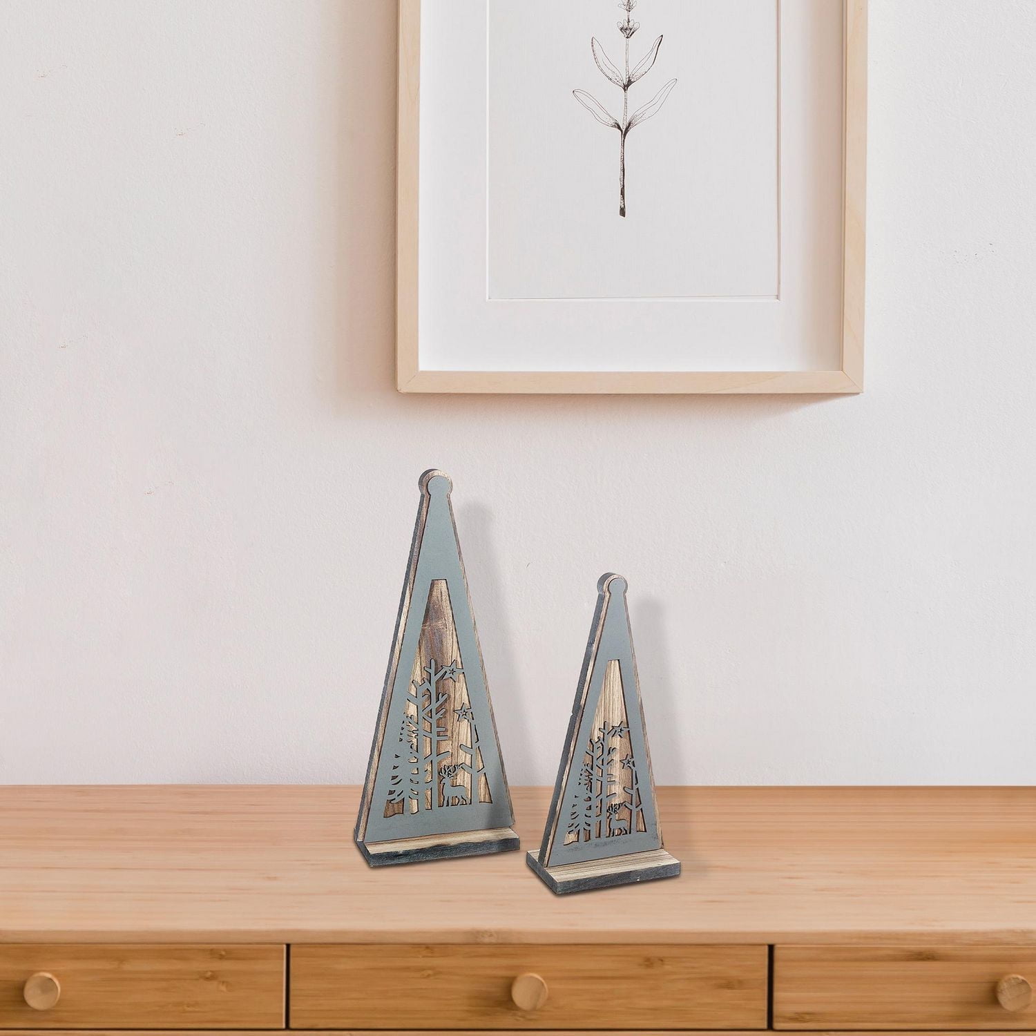 Set Of 2 Wood Tree Decor Grey