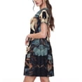 thumbnail image 2 of Easygdp Vintage Leaf Flower Skull para Vestido Transpirable de Mujer, Vestido Suelto de Manga Corta con Pliegues y Bolsillos para el Verano, 2 of 6
