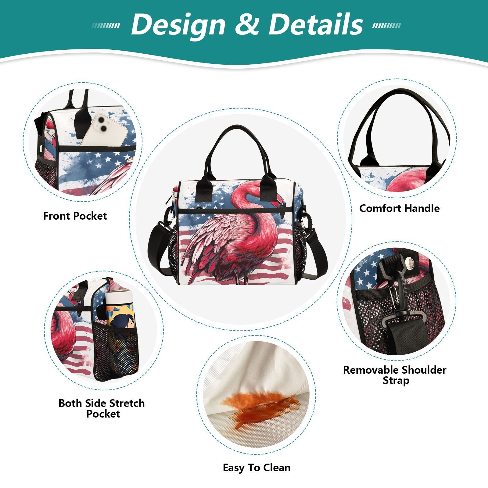 Flamingo American Flag Cooler Bag Lunch Bag Soft Cooler Cooling Tote Insulated Lunch Box for Adult Men Women
