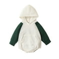 thumbnail image 2 of QISIWOLE Infant Baby Boy Girl Fall Clothes Hoodie Pullover Sweatshirt Romper Color Block Long Sleeve Onesie Outfit Sales, 2 of 9
