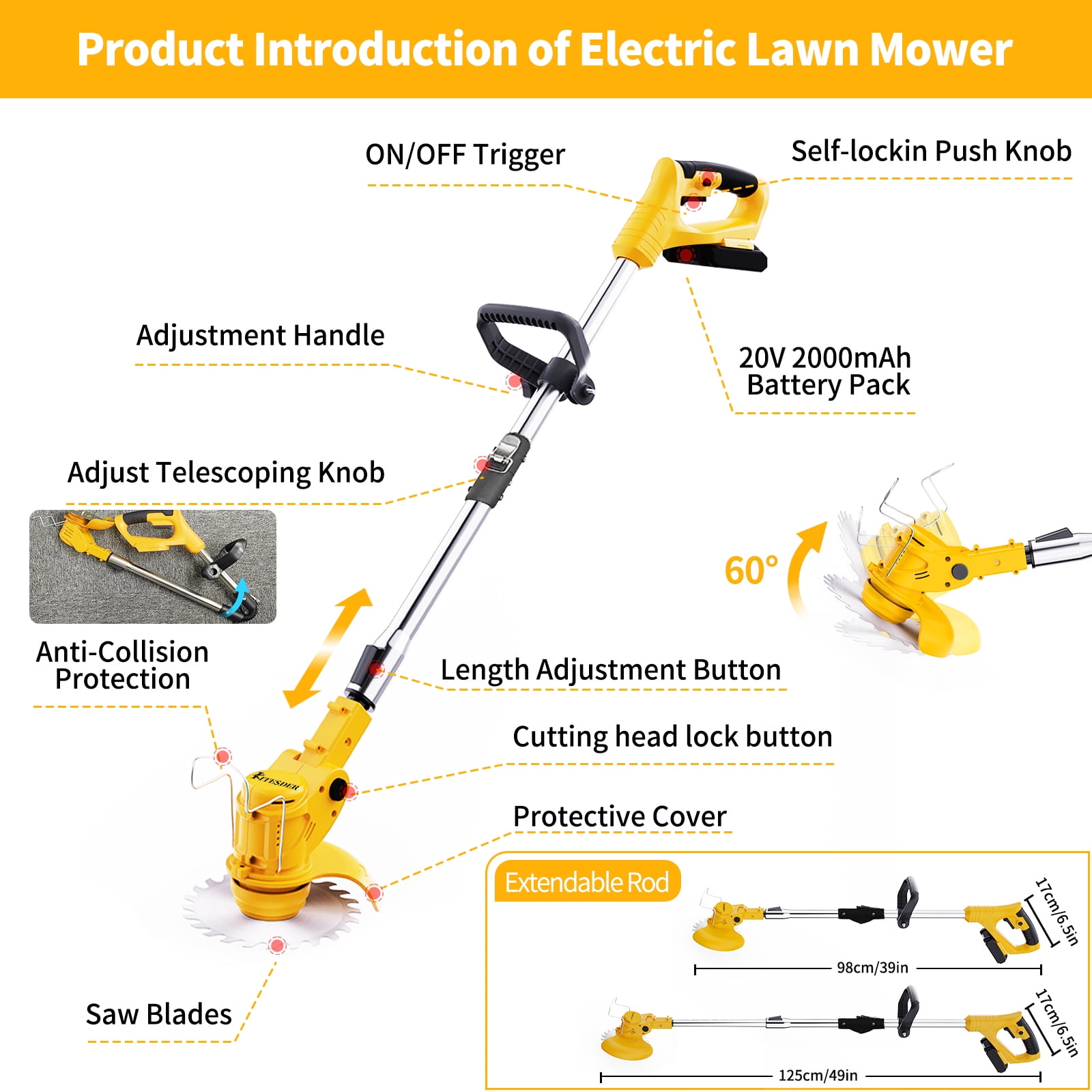 Cordless Weed Eater, 4-in-1 Electric Grass Cutter with High Capacity Battery, Powerful String Trimmer for Lawn Yard Garden Edging, Gifts for Dad Husband