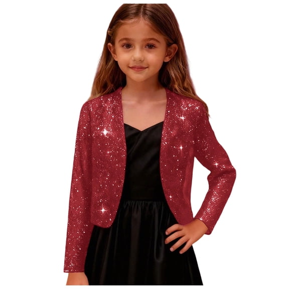 RFQWOVSR Girls Silver Sequin Sparkle Crop Cardigan Long Sleeve Open Front Lightweight Outerwear for Dresses 7-8 Years