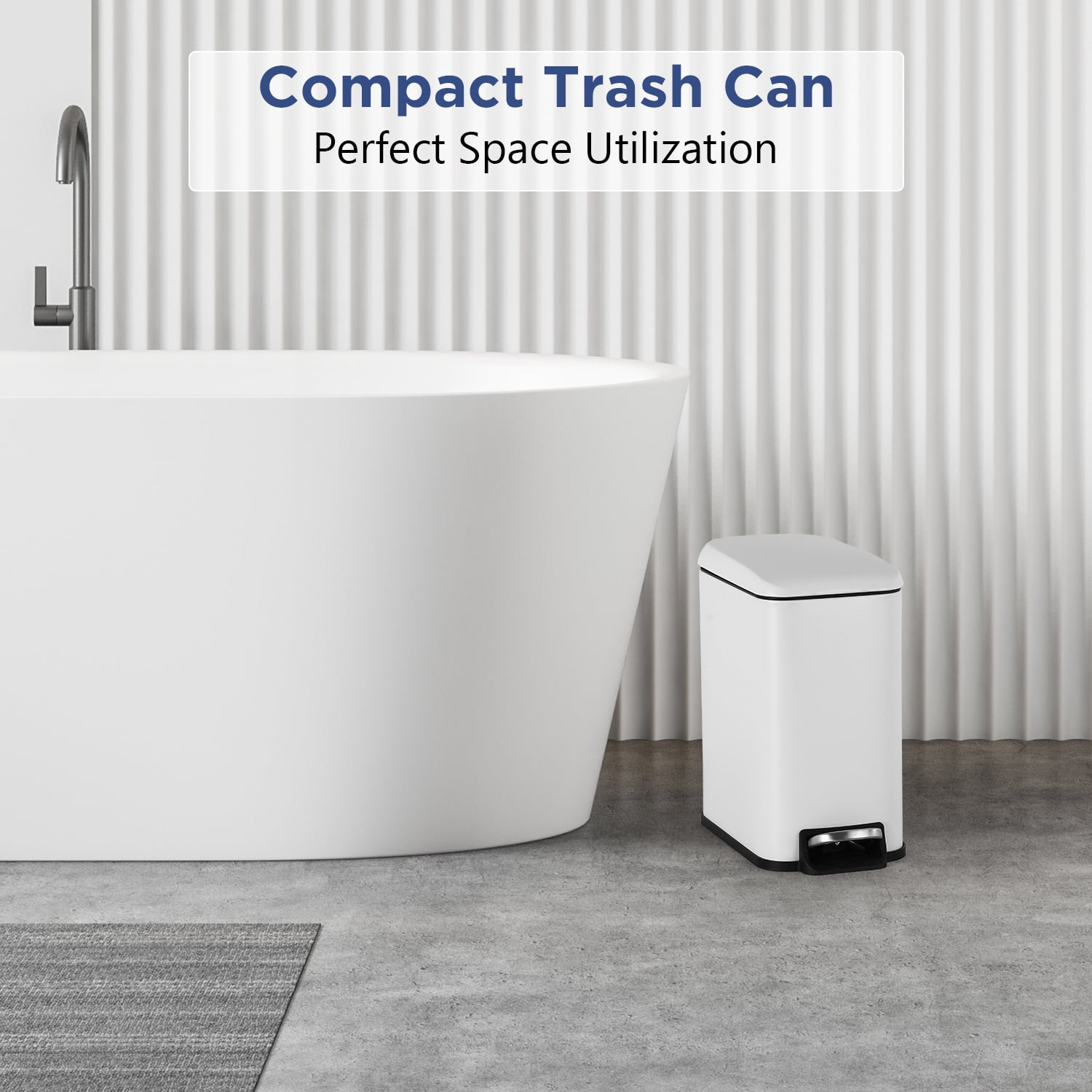 BestOffice 1.3 Gallon Plastic Step Trash Can with Removable Bucket Slim for Indoor, 2 Pack(White)