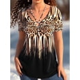 thumbnail image 4 of Gvmfive Womens Plus Size Leopard Print Short Sleeve Blouse V Neck Casual Blouse, 4 of 7