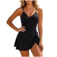 thumbnail image 2 of QUNYINEY Black Womens One Piece Swimsuits Tummy Control Modest Swim Dress Crew Neck with Skirt Ruched Swimsuit Sets, 2 of 7